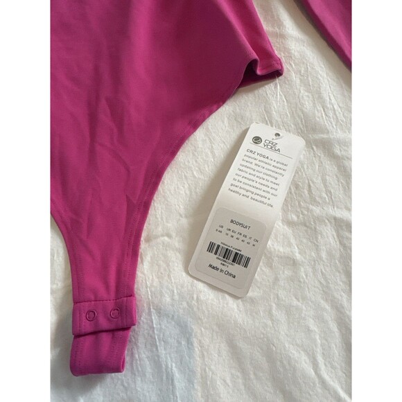 CRZ Yoga Thong Bodysuit S Pink Long Sleeve Square Neck Snap Crotch NWT - Picture 7 of 12